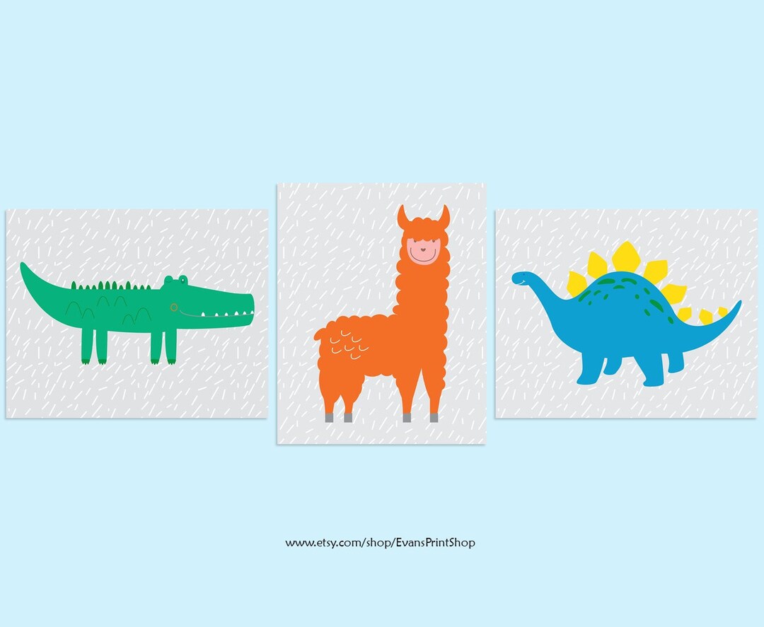 CANVAS Animal Kingdom Wall Decor Set of 3 Alligator Wall Art Dinosaur