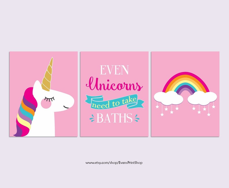 Unicorn Bathroom Decor Set Of 3 Art Prints Unicorn Etsy