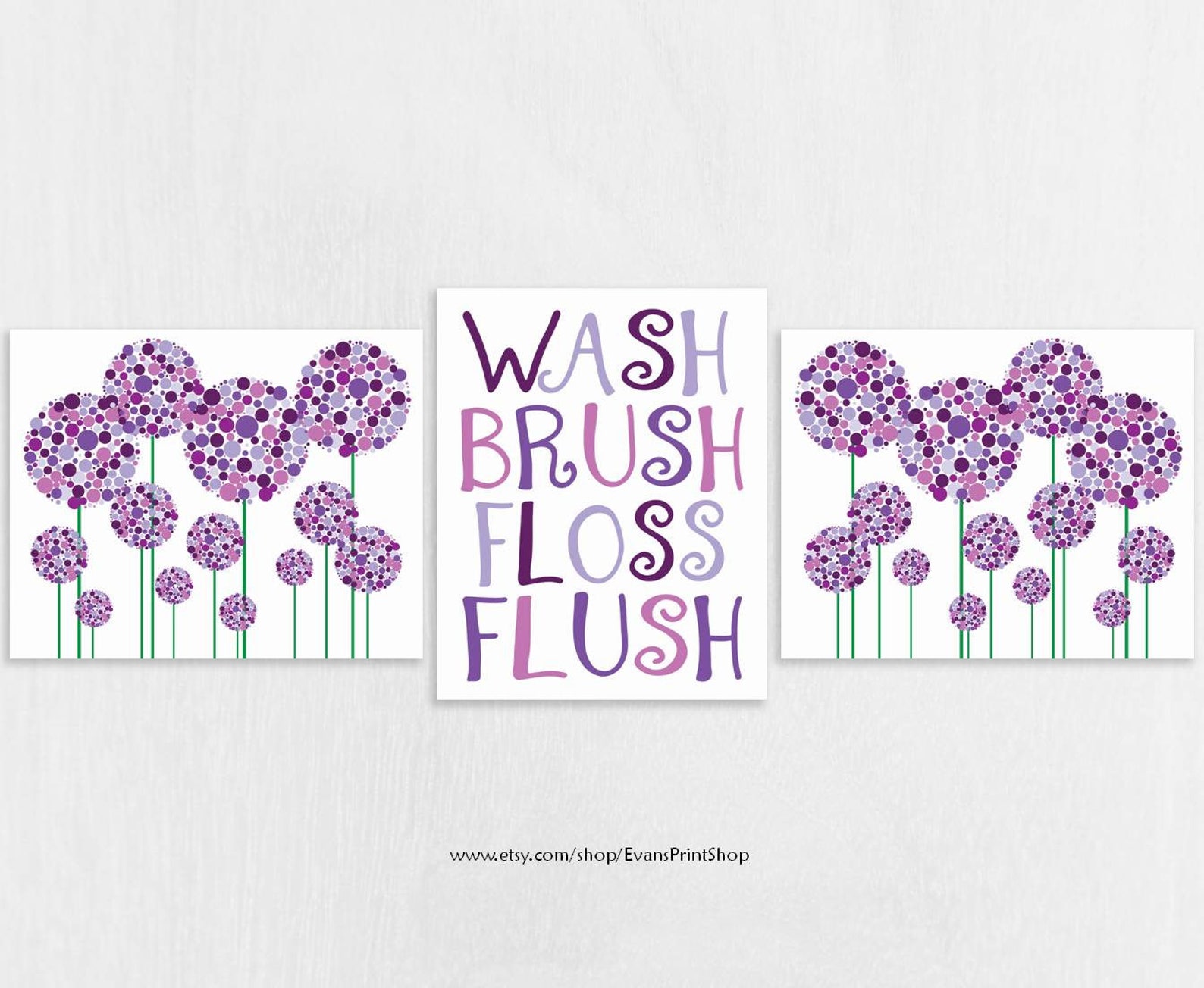 CANVAS Purple Bathroom Decor Set of 3 Purple Bathroom Wall Etsy