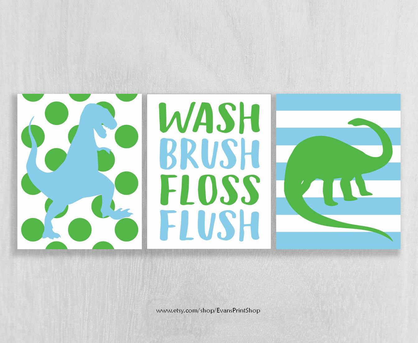 CANVAS Dinosaur Bathroom Wall Decor Set of 3 Wash Brush Etsy