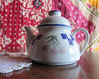 Cherry and Square Pattern Ceramic Half Gourd Teapot