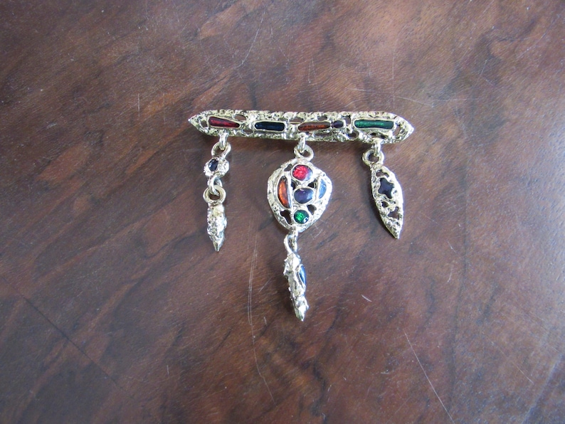 Enamel Detail Drop and Dangle Brooch
