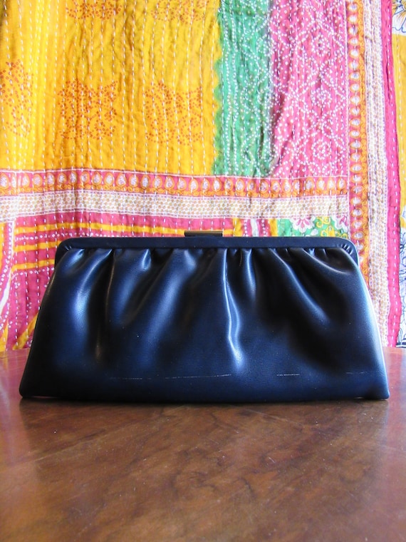 1950s Navy Faux Leather Clutch Handbag Combo