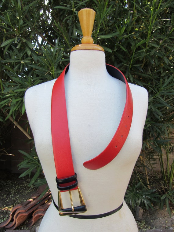 1980s Red and Black Mondi Leather Belt - image 5