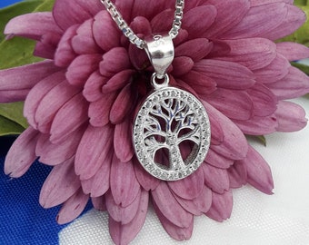 Oval tree of life pendant with zircons 925 sterling silver