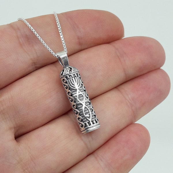 Mezuzah necklace with Shema Israel Scroll