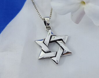 Thick solid David star necklace, 925 solid silver Jewish star