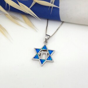 star of David opal necklace, Hebrew chai necklace, Israeli jewelry, Jewish gift,