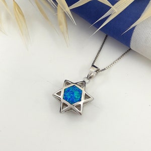 Jewish star of David opal necklace, Hebrew necklace, Israeli jewelry, Jewish gift