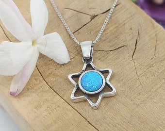 925 David star with opal necklace