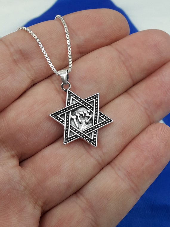 Jewish David star with Hebrew written Zion, 925 silver
