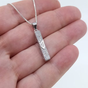 Mezuzah necklace, 925 silver mezuzah jewelry, zircons mezuzah