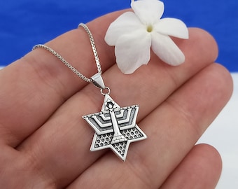 Davis star with Menorah necklace, 925 solid silver