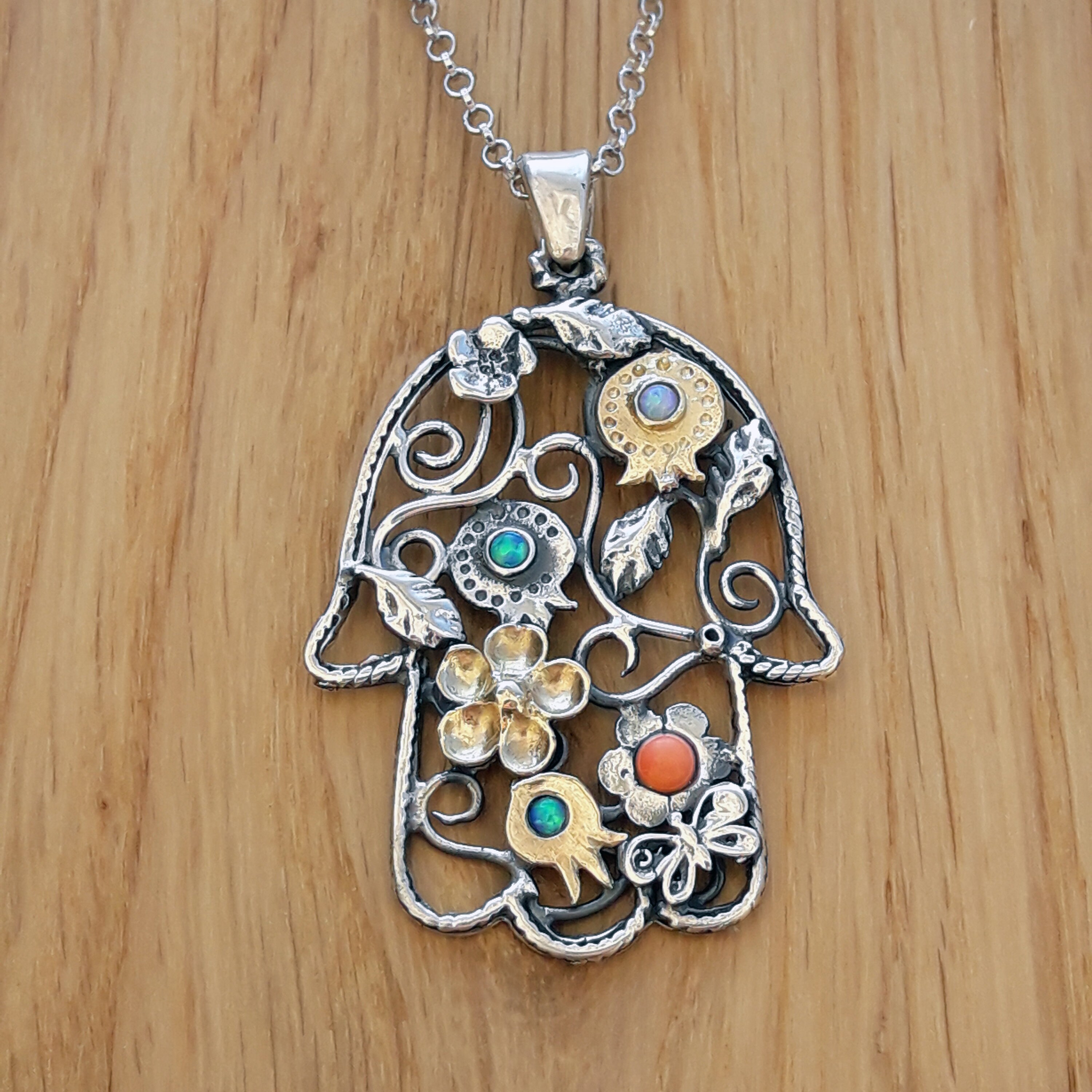 Floral Hamsa necklace Hamsa necklace with pomegranate Etsy