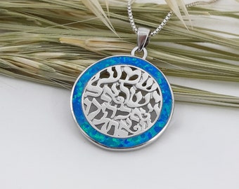 Collar Shema Israel, collar Shema Israel de ópalo, joyería israelí, regalo para mujer judía, collar hebreo, joyería judaica
