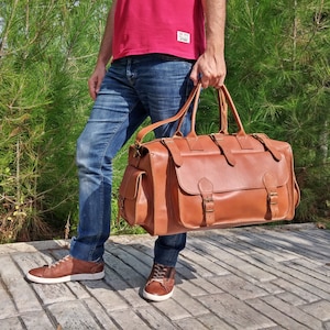 Handgemaakte lederen 35L reistas volnerf lederen koffer, bagagetas, weekendtas duffeltas, handgemaakt in Griekenland