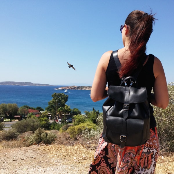 Black Leather Backpack, Laptop Backpack, College Backpack 100% Full Grain Leather Handmade in Greece - 6 COLORS AVAILABLE!