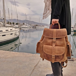 Waxed Leather Backpack Knapsack from Full Grain Leather, Handmade in Greece. LARGE size. image 1