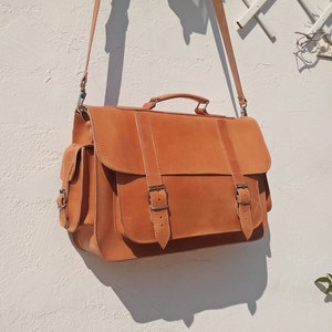 Maletín de cuero clásico hecho a mano, bandolera de cuero de grano completo, bandolera de cuero para hombre, cartera para documentos