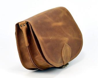 Waxed Leather Saddle Bag for Women, Perfect gift for her, Full Grain Leather Handmade in Greece.