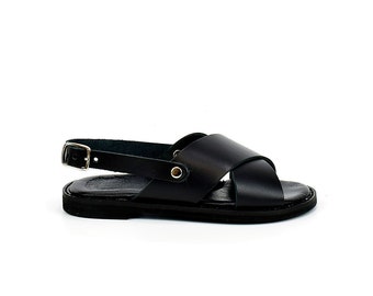 Black Leather Sandals Kids&#39; Shoes with Comfortable Soft padded insole, Infant Sandals Baby Shoes Boys & Girls Shoes Baby Shower Gift.