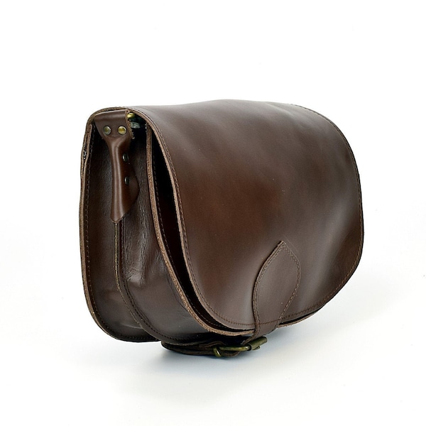 Brown Leather Crossbody Saddle Bag Full-Grain Leather in a variety of colors