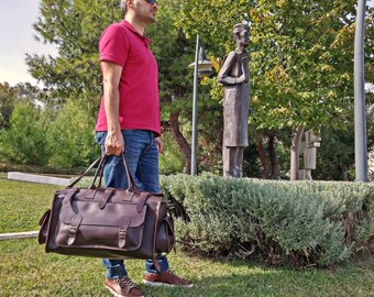 Leather Travel Bag Overnight Bag, Leather Carryall Bag, Weekender Bag, Travel Bag from Full Grain Leather.