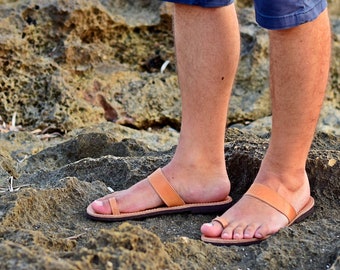 ALEXANDER Men's Sandals, Roman Summer Sandals Handmade in Greece from Calf Leather, Toe Ring Sandals, Summer Shoes for Men.