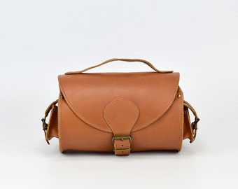 Tobbaco Brown Leather Shoulder Bag Barrel Bag Purse Leather Crossbody Bag Leather Purse Women Bag Available in 4 colors.
