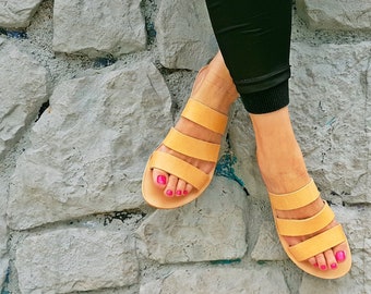 Open Toe Greek Leather Sandals: Handmade Gladiator Flats