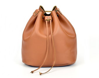 Leather Gifts Women Bag Leather Bucket Bag Shoulder Bag Purse Drawstring Bag Crossbody Bag