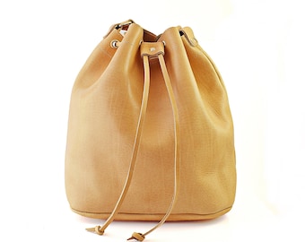 Leather Bucket Bag for Women From Full Grain Leather in Natural Color