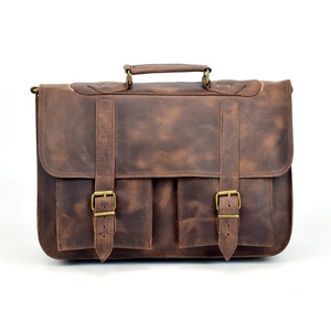 Leather Messenger Bag from Full Grain Leather / 15 inch Laptop Bag / Handmade Men's Briefcase.