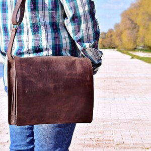 Gewachste Leder Umhängetasche Distressed Braun Leder Umhängetasche Laptoptasche für 13 Zoll Laptop, FULL GRAIN Leder Umhängetasche Männer / Frauen
