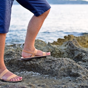 Leather Summer Shoes Sandals, Slingback Sandals for Men, Flat Sandals Handmade Greek Sandals from Calf Leather, Summer Shoes.