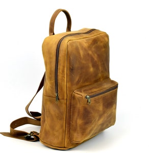 Waxed Leather Backpack, Handmade Leather Laptop Backpack Leather Rucksack for 15 inch Laptop, MacBook Backpack, School Bag, Travel Backpack. Waxed Light Brown