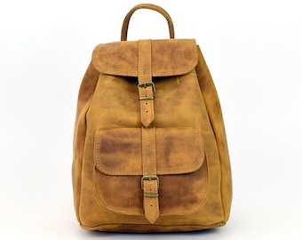 Distressed Waxed Brown Leather Backpack/ Leather Daypack/ Knapsack/ Rucksack 100% Handmade of Full Grain Leather!