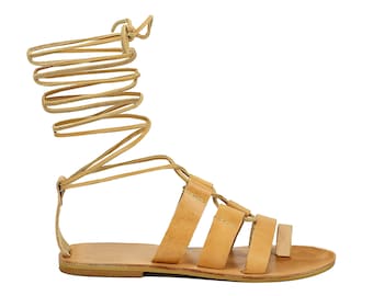 Leather Gladiator Sandals, Laces Sandals, Greek Sandals, Spartan Sandals - 100% Calf Leather! Handmade in Greece.