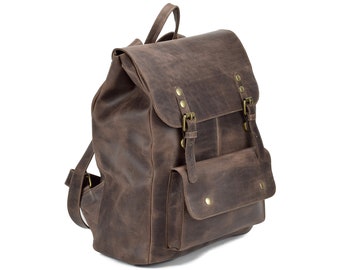Handmade Full Grain Leather Backpack: 15-inch Laptop Rucksack