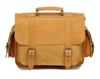 Small Messenger Bag Leather Briefcase 13 inch Laptop Bag Handmade of Full Grain Leather