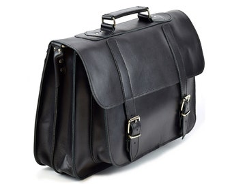 Black Leather Messenger Bag for Men Full Grain Leather Briefcase 15 inch Laptop Bag