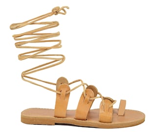 Handmade Leather Gladiator Sandals: Greek Lace Up Summer Flats