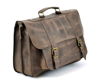 Leather Briefcase Men Messenger Bag, Leather Laptop Bag Handmade of Full-Grain Leather. Waxed Leather Briefcase Men.