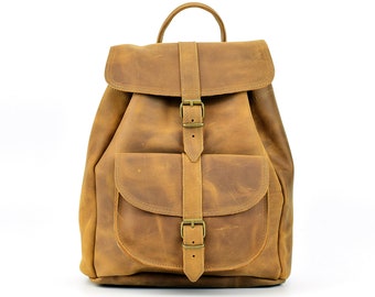 Distressed Leather Backpack, Waxed Brown Full Grain Leather. Large Size Backpack, Handmade in Greece.
