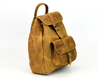 Distressed Full-Grain Leather Backpack - Waxed Brown Leather Backpack - Women's Rucksack