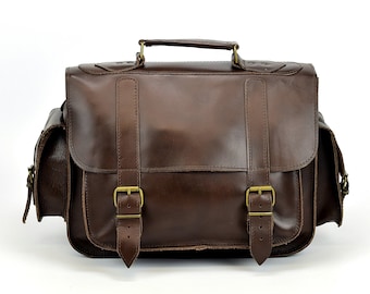 Handmade Full Grain Leather Briefcase for Men or Women, Leather Messenger Bag - 13 inch Laptop Bag.