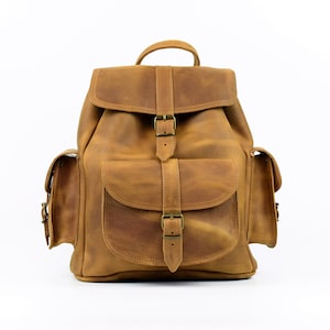 Mochila de cuero encerado Hombres Mujeres, Mochila de cuero de grano completo Pull Up de LeatherStrata - Tamaño GRANDE.