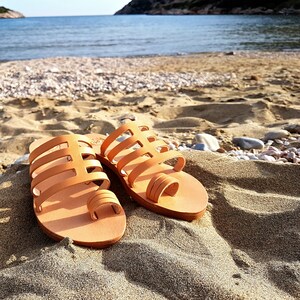 Ancient Greek Gladiator Sandals in Natural Brown Leather Color, Greek Sandals, Flat Sandals Women Handmade of Genuine Leather. image 7