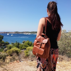 Leather Backpack for Women, Full Grain Leather Rucksack, Medium Size Satchel Handmade in Greece.