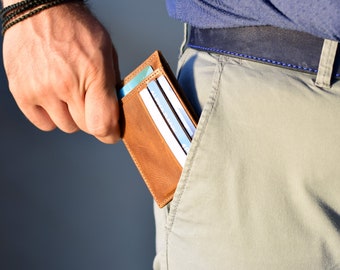 Handmade Leather Card Holder: Slim 9-Slot Wallet